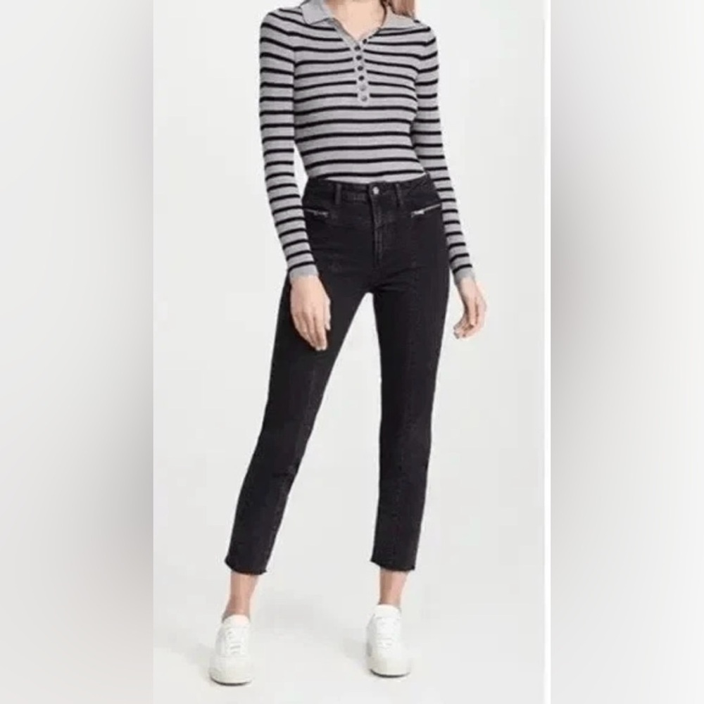 Paige Sarah Slim High Rise Jeans Raw Hem & Zippers in Virgo Black Size 28 - Picture 11 of 16